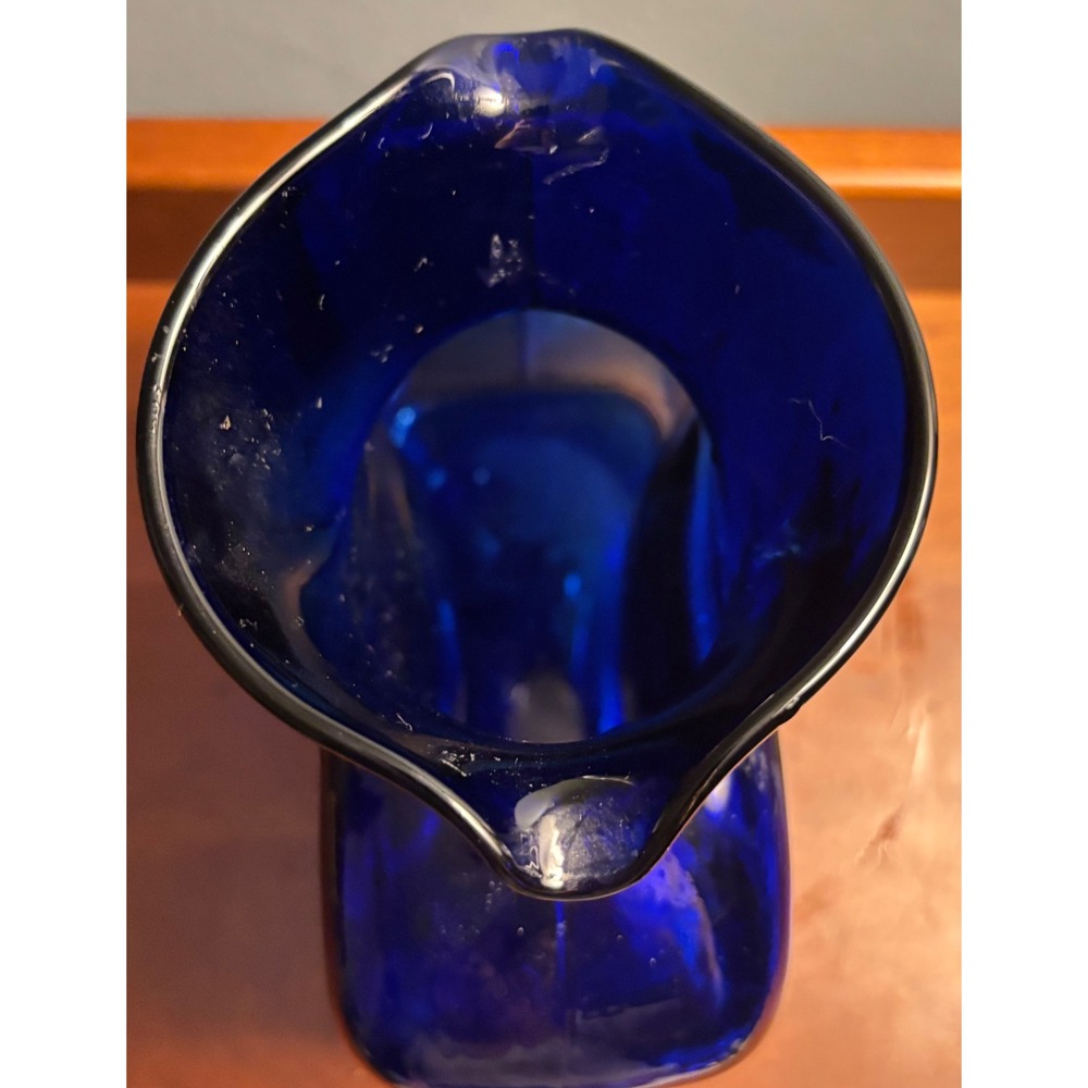 Vintage Blenko 384 Water Bottle Pitcher Cobalt Blue Double Spout Carafe - Picture 4 of 9